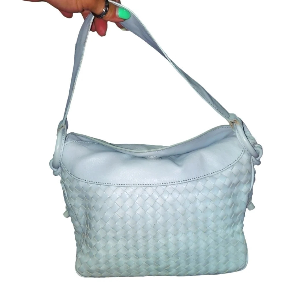 Vintage Bottega Veneta Intrecciato Powder Blue Shoulder Bag